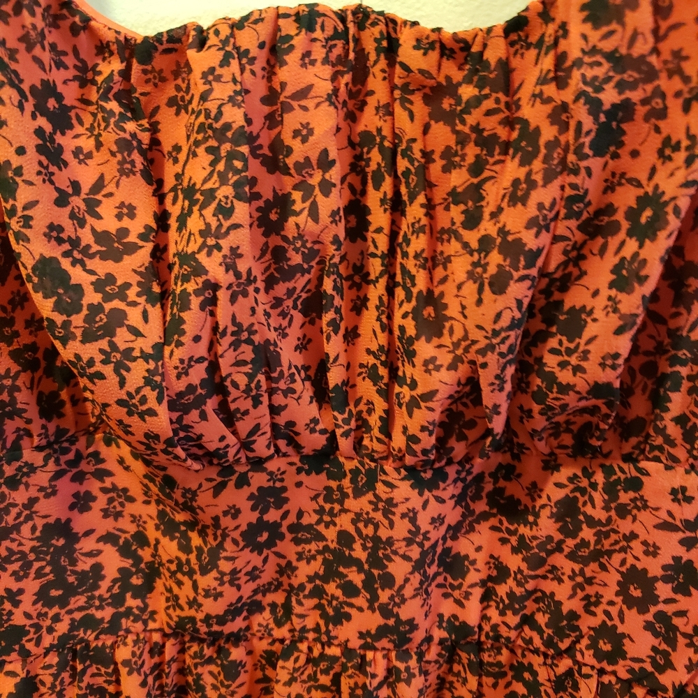 Juniors' Lily Rose Ruffled Tie Shoulder Red Floral Skater Dress Large NWT - Picture 4 of 15